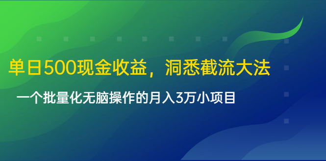 单日500现金收益，洞悉截流大法，一个批量化无脑操作的月入3万小项目_微雨项目网