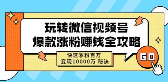 玩转微信视频号爆款涨粉赚钱全攻略，快速涨粉百万变现万元秘诀_微雨项目网