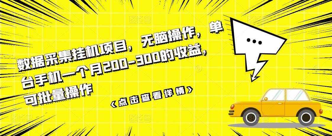 数据采集挂机项目，无脑操作，单台手机一个月200-300的收益，可批量操作_微雨项目网