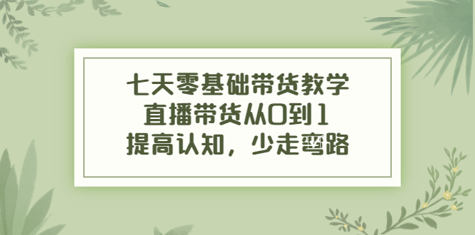 七天零基础带货教学，直播带货从0到1，提高认知，少走弯路_微雨项目网
