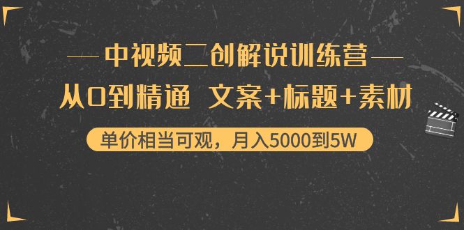 中视频二创解说训练营：从0到精通 文案+标题+素材、月入5000到5W_微雨项目网