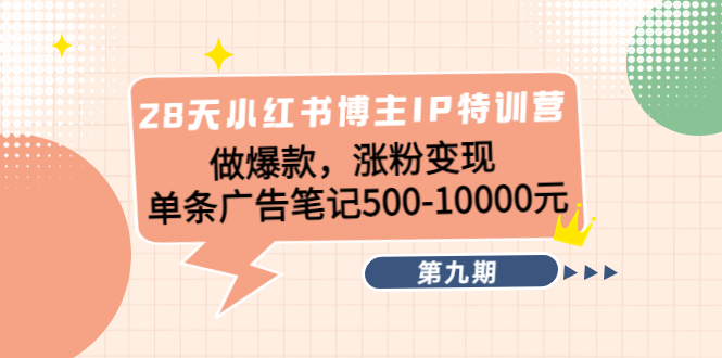 28天小红书博主IP特训营《第9期》做爆款，涨粉变现 单条广告笔记500-10000_微雨项目网