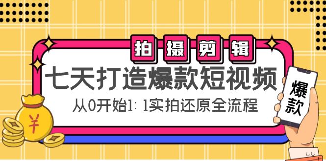 七天打造爆款短视频：拍摄+剪辑实操，从0开始1:1实拍还原实操全流程_微雨项目网
