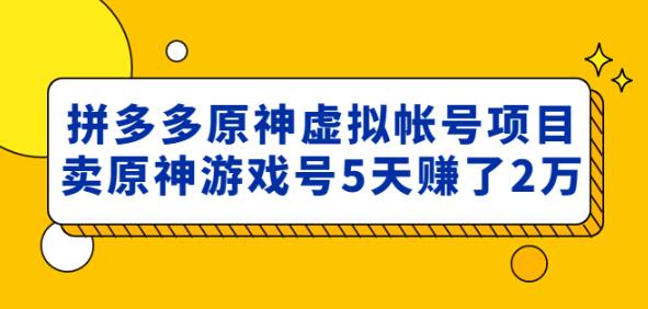外面卖2980的拼多多原神虚拟帐号项目：卖原神游戏号5天赚了2万_微雨项目网