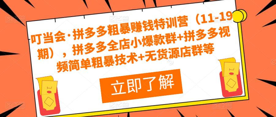 叮当会·拼多多粗暴赚钱特训营（11-19期），拼多多全店小爆款群+拼多多视频简单粗暴技术+无货源店群等_微雨项目网
