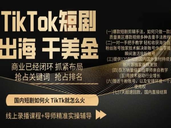 TikTok短剧出海干美金，商业已经闭环抓紧布局，抢占关键词抢占排名_微雨项目网