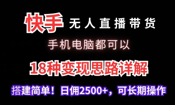 快手无人直播带货，手机电脑都可以，18种变现思路详解，搭建简单日佣2500+【揭秘】_微雨项目网