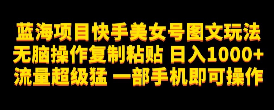 蓝海项目快手美女号图文玩法，无脑操作复制粘贴，日入1000+流量超级猛一部手机即可操作【揭秘】_微雨项目网