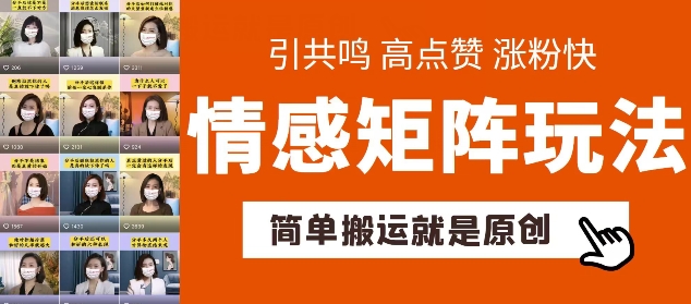 简单搬运，情感矩阵玩法，涨粉速度快，可带货，可起号【揭秘】_微雨项目网