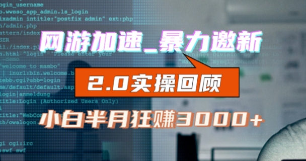 网游加速邀新，狂吃提成，适合小白，首月破千（v2.0版教程）【揭秘】_微雨项目网