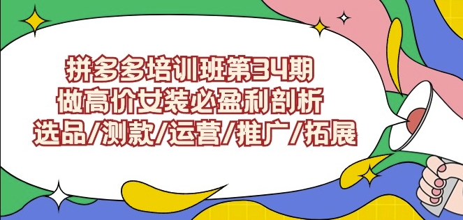 拼多多培训班第34期：做高价女装必盈利剖析选品/测款/运营/推广/拓展_微雨项目网