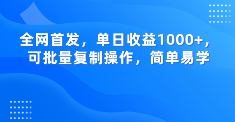 全网首发，单日收益1000+，可批量复制操作，简单易学【揭秘】_微雨项目网