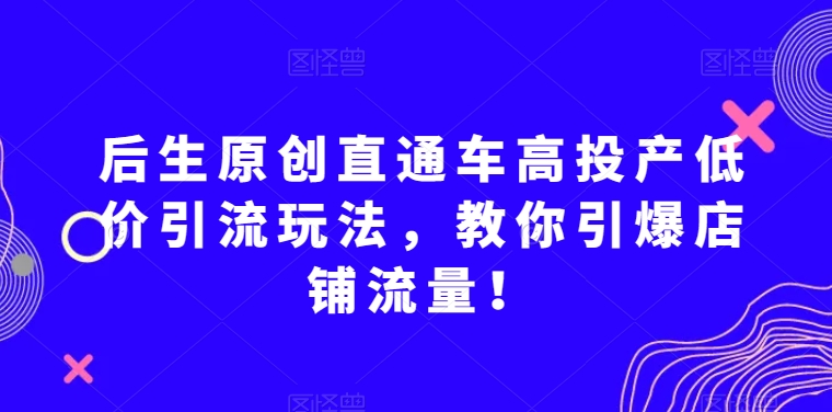 后生原创直通车高投产低价引流玩法，教你引爆店铺流量！_微雨项目网