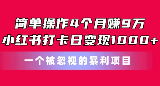 简单操作4个月赚9w，小红书打卡日变现1k，一个被忽视的暴力项目【揭秘】_微雨项目网