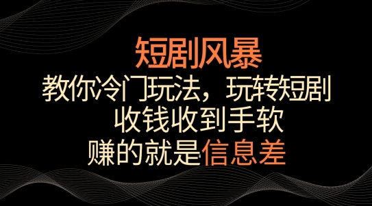 短剧风暴，教你冷门玩法，玩转短剧，收钱收到手软【揭秘】_微雨项目网