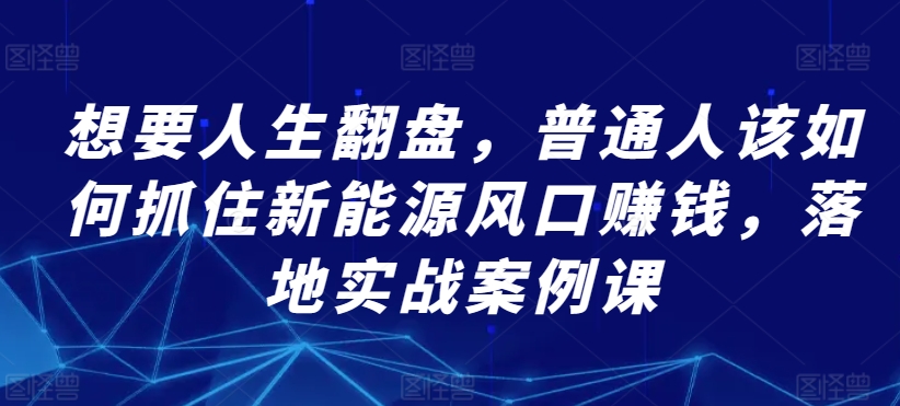 想要人生翻盘，普通人该如何抓住新能源风口赚钱，落地实战案例课_微雨项目网