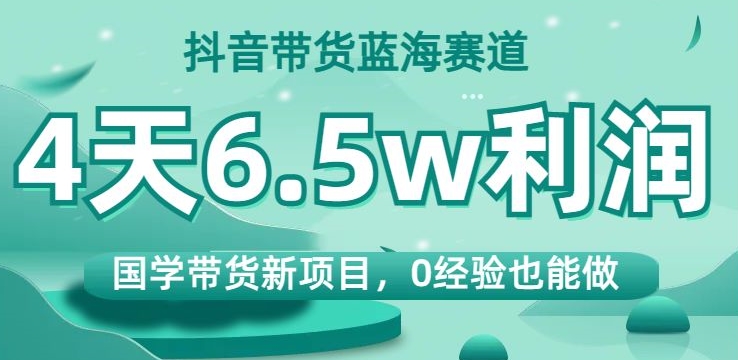 抖音带货蓝海赛道，国学带货新项目，0经验也能做，4天6.5w利润【揭秘】_微雨项目网