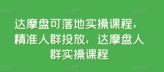 达摩盘可落地实操课程，精准人群投放，达摩盘人群实操课程_微雨项目网