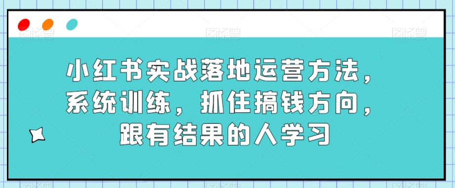 小红书实战落地运营方法，系统训练，抓住搞钱方向，跟有结果的人学习_微雨项目网