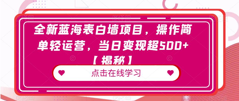 全新蓝海表白墙项目，操作简单轻运营，当日变现超500+【揭秘】_微雨项目网