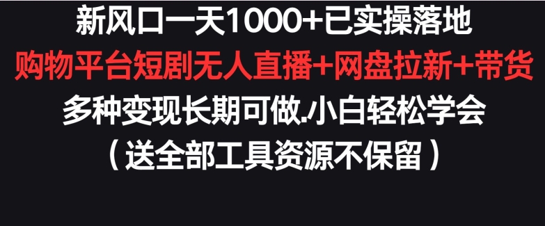 新风口一天1000+已实操落地购物平台短剧无人直播+网盘拉新+带货多种变现长期可做【揭秘】_微雨项目网