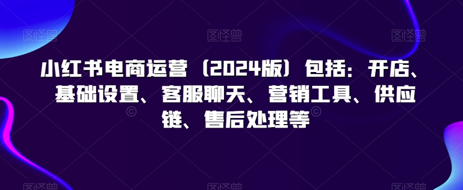 小红书电商运营（2024版）包括：开店、基础设置、客服聊天、营销工具、供应链、售后处理等_微雨项目网