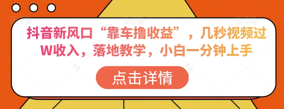 抖音新风口“靠车撸收益”，几秒视频过W收入，落地教学，小白一分钟上手【揭秘】_微雨项目网