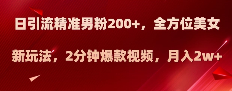 日引流精准男粉200+，全方位美女新玩法，2分钟爆款视频，月入2w+【揭秘】_微雨项目网