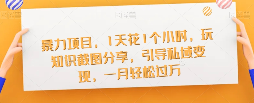 暴力项目，1天花1个小时，玩知识截图分享，引导私域变现，一月轻松过万【截图】_微雨项目网