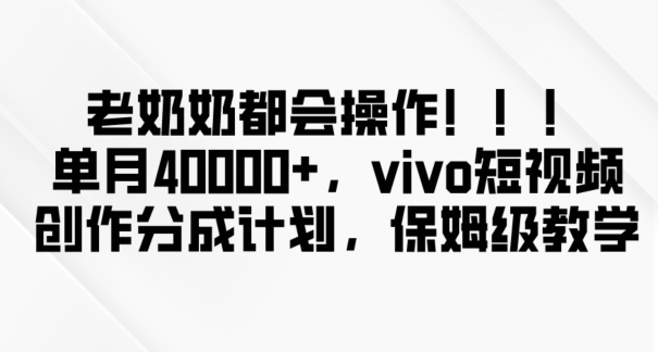 老奶奶都会操作，新平台无脑操作，单月40000+，vivo短视频创作分成计划【揭秘】_微雨项目网