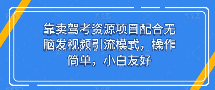 靠卖驾考资源项目配合无脑发视频引流模式，操作简单，小白友好【揭秘】_微雨项目网