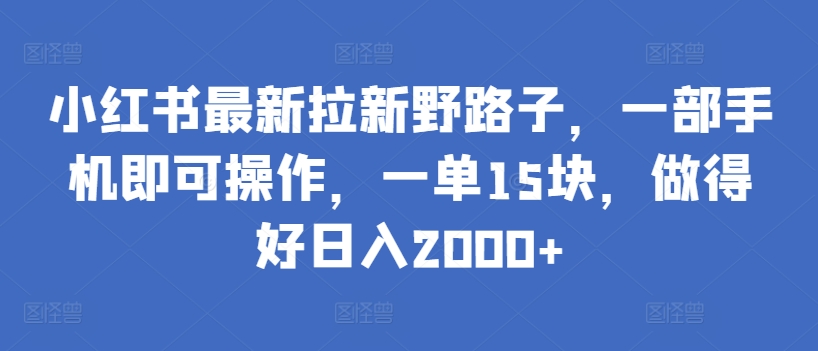 小红书最新拉新野路子，一部手机即可操作，一单15块，做得好日入2000+【揭秘】_微雨项目网
