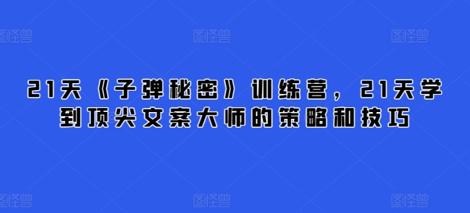 21天《子弹秘密》训练营，21天学到顶尖文案大师的策略和技巧_微雨项目网