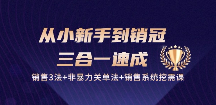 从小新手到销冠 三合一速成：销售3法+非暴力关单法+销售系统挖需课 (27节)_微雨项目网