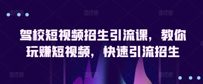 驾校短视频招生引流课，教你玩赚短视频，快速引流招生_微雨项目网