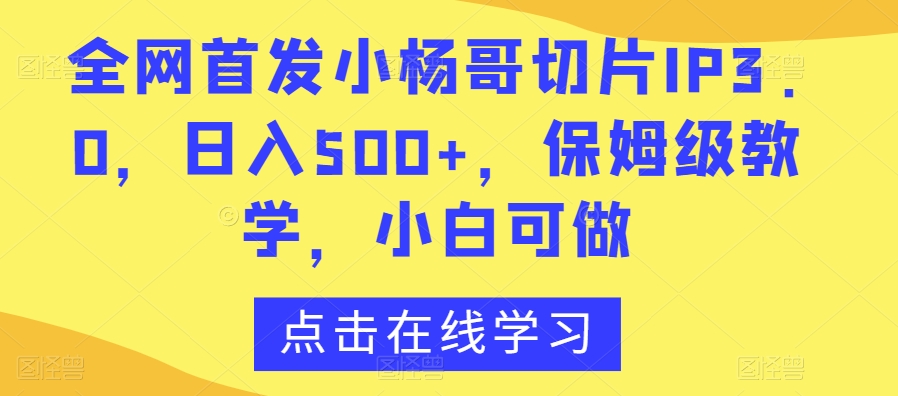 全网首发小杨哥切片IP3.0，日入500+，保姆级教学，小白可做【揭秘】_微雨项目网