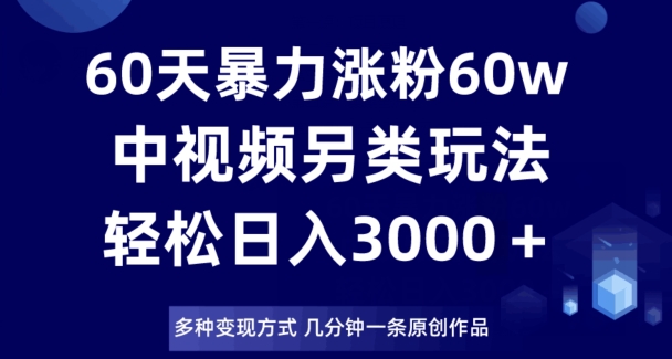 60天暴力涨粉60W，中视频另类玩法，日入3000＋，几分钟一条原创作品多种变现方式_微雨项目网