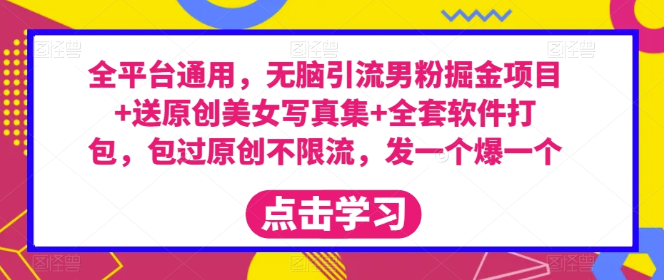 全平台通用，无脑引流男粉掘金项目+送原创美女写真集+全套软件打包，包过原创不限流，发一个爆一个【揭秘】_微雨项目网