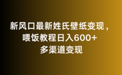 新风口最新姓氏壁纸变现，喂饭教程日入600+【揭秘】_微雨项目网