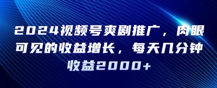 2024视频号爽剧推广，肉眼可见的收益增长，每天几分钟收益2000+【揭秘】_微雨项目网