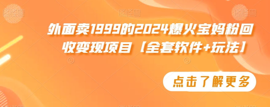 外面卖1999的2024爆火宝妈粉回收变现项目【全套软件+玩法】【揭秘】_微雨项目网