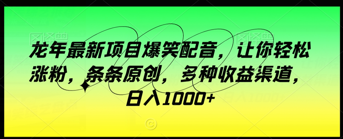 龙年最新项目爆笑配音，让你轻松涨粉，条条原创，多种收益渠道，日入1000+【揭秘】_微雨项目网