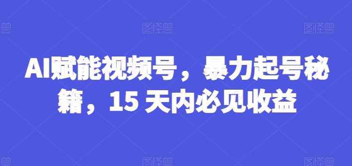 AI赋能视频号，暴力起号秘籍，15 天内必见收益【揭秘】_微雨项目网