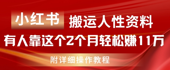 小红书搬运人性资料，有人靠这个2个月轻松赚11w，附教程【揭秘】_微雨项目网