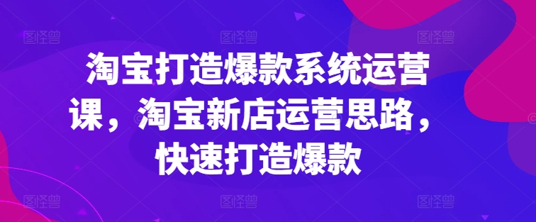 淘宝打造爆款系统运营课，淘宝新店运营思路，快速打造爆款_微雨项目网