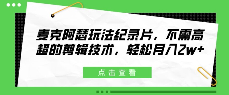 麦克阿瑟玩法纪录片，不需高超的剪辑技术，轻松月入2w+【揭秘】_微雨项目网