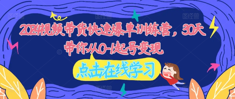 2024视频带货快速爆单训练营，30天带你从0-1起号变现_微雨项目网