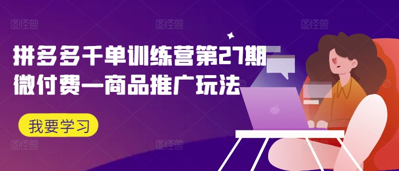 拼多多千单训练营第27期微付费—商品推广玩法_微雨项目网