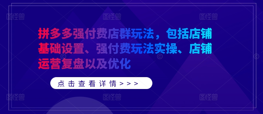 拼多多强付费店群玩法，包括店铺基础设置、强付费玩法实操、店铺运营复盘以及优化_微雨项目网