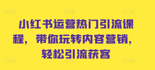 小红书运营热门引流课程，带你玩转内容营销，轻松引流获客_微雨项目网